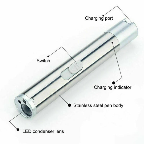 Red Laser Pointer Pen USB Rechargeable LED Light 3 In 1 UV Flashlight Cat Dog Toys