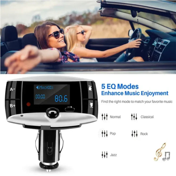 Car Mounted Wireless FM Transmitter is an all-in-one