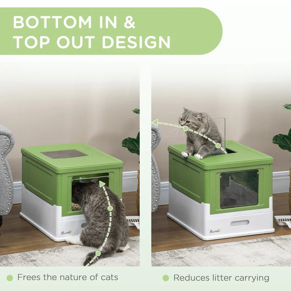 Fully Enclosed Cat Litter Box with Front Entry