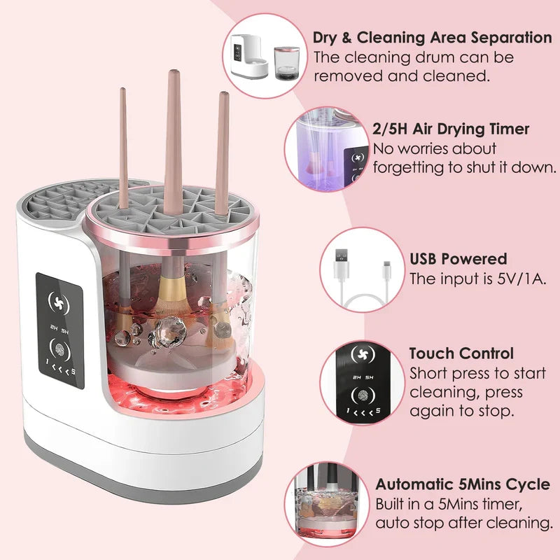 4 In 1 Electric Makeup Brush Cleaner USB Powered Automatic Brush Blender Machine With Timer Digital Display