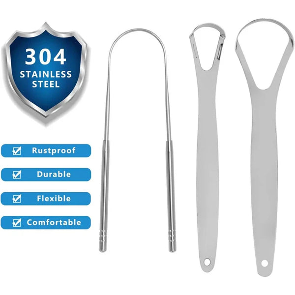3Pcs Oral Care Pack,Tongue Scraper For Adults By Stainless,Steel Tongue Cleaners Reduce Bad Breath