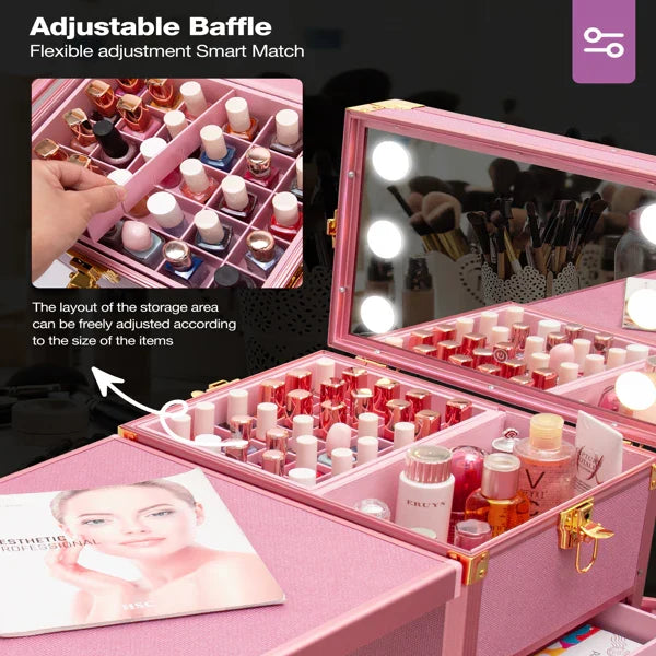 Portable Nail Table, Rolling Manicure Table W/3 Color Light And Speaker