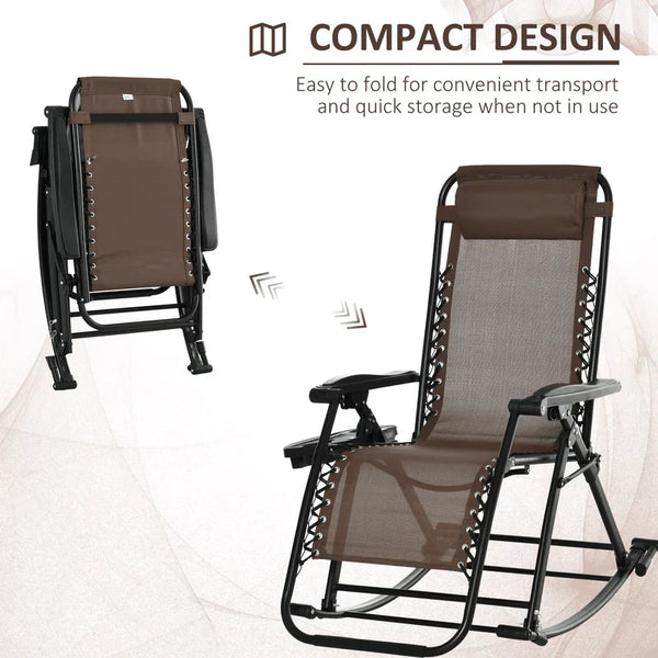 Outdoor Rocking Chairs, Foldable Reclining Zero Gravity Lounge Rocker with Pillow