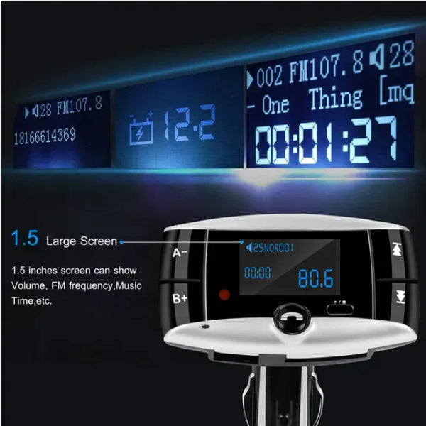 Car Mounted Wireless FM Transmitter is an all-in-one