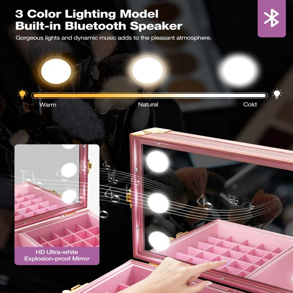 Portable Nail Table, Rolling Manicure Table W/3 Color Light And Speaker