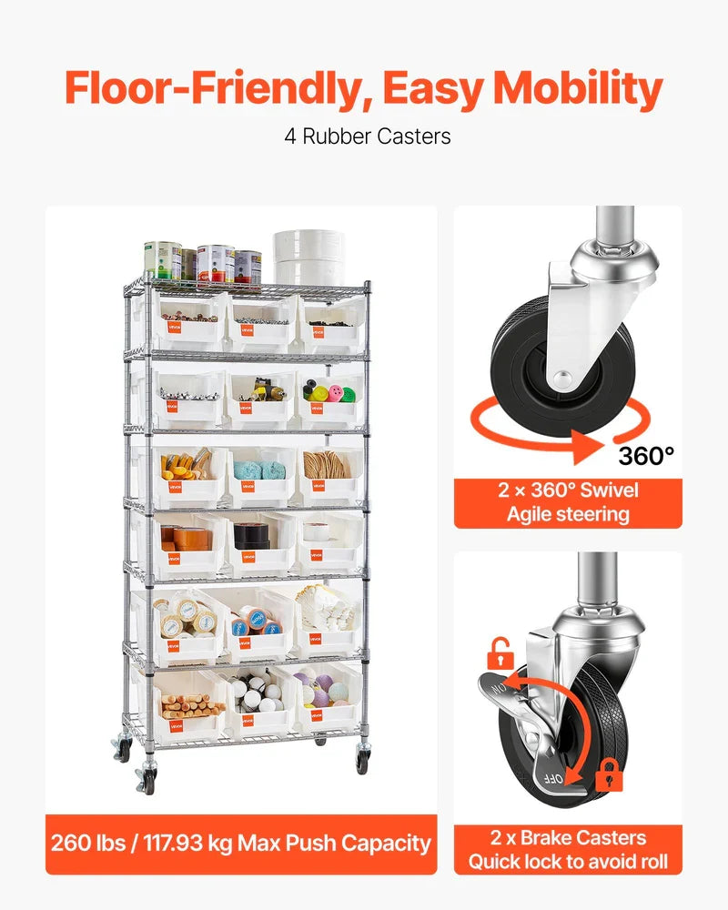 7-Tier Rolling Bin Storage Rack, 18 Organizer Bins, Bin Rack Storage Steel Wire Shelving System With Wheels, Mobile Tool Organizer For Garage, Warehouse, Office, Restaurant, Classroom, Kitchen