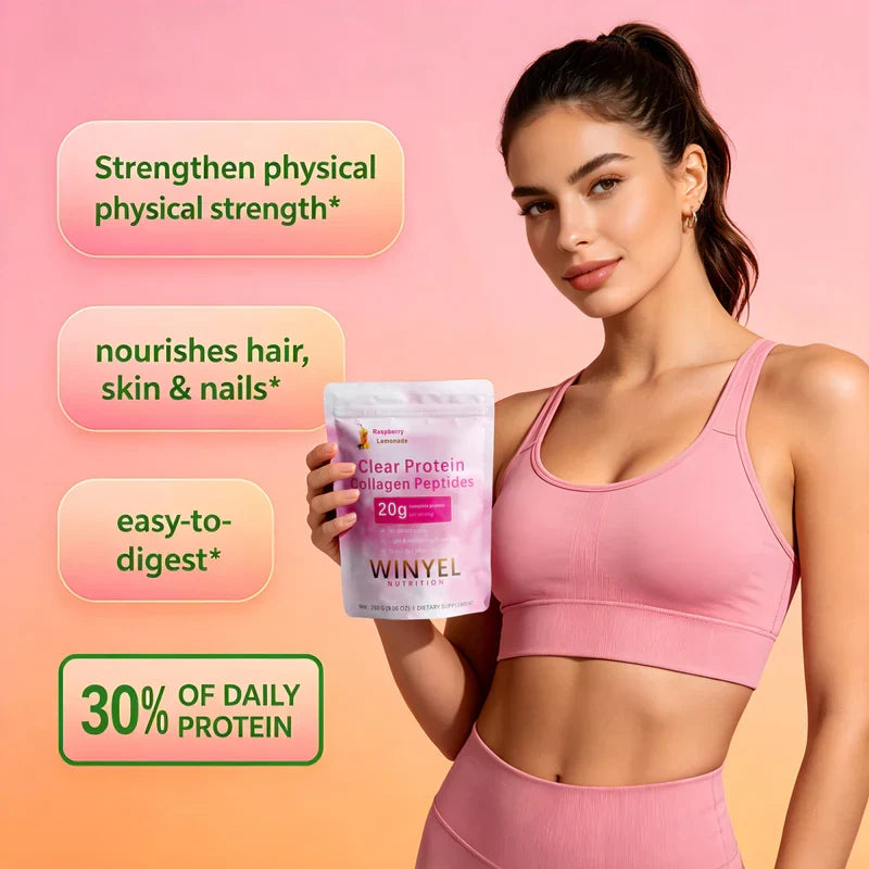 WINYEL Nutrition Clear Protein Collagen Peptides, Raspberry Lemonade, 20g Protein, Zero Sugar, Grass-Fed Whey, 250g