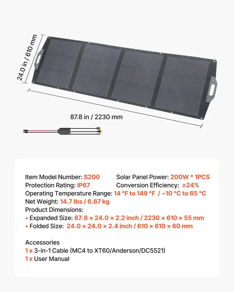 200W Foldable Solar Panel, 24% High-Efficiency