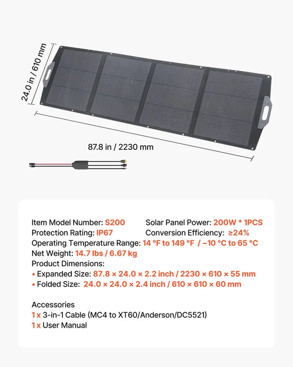 200W Foldable Solar Panel, 24% High-Efficiency