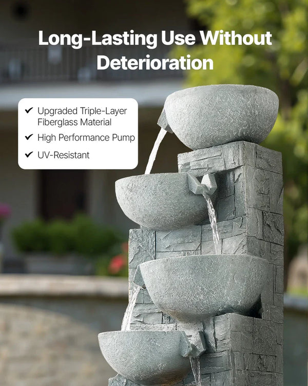 Outdoor Water Fountain 5-Tier Bowl-Shaped Cascading 31.5 In Fountains