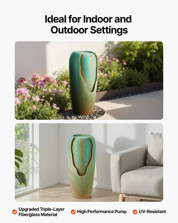 Outdoor Water Fountain 1-Tier Glazed Jar Style 30.71 In Fountains Green
