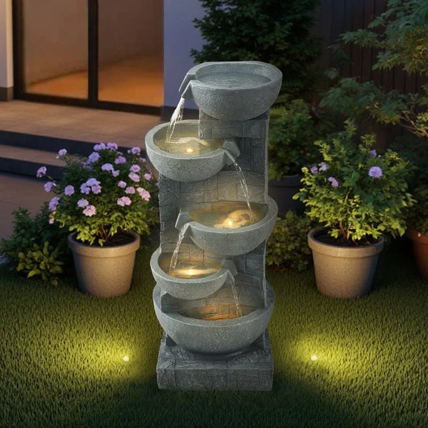 Outdoor Water Fountain 5-Tier Bowl-Shaped Cascading 31.5 In Fountains