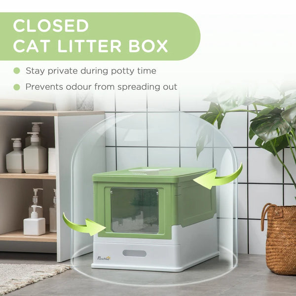 Fully Enclosed Cat Litter Box with Front Entry