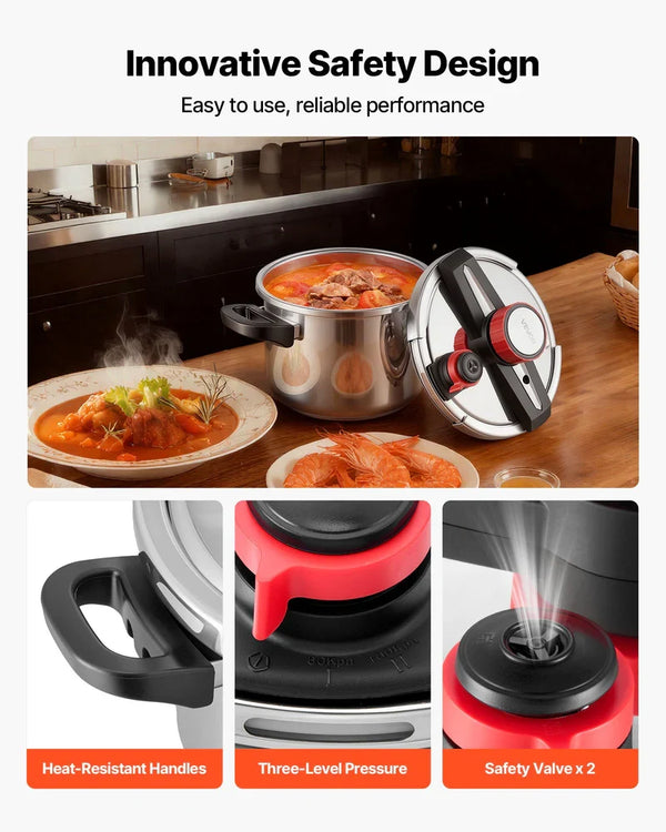 Pressure Cooker, 6.3Qt Pressure Cooker Stainless Steel, Pressures Canner With Steaming Rack, Tempered Glass Lid, Three Pressures Settings For Meat, Beans, Rice, Soup, Sauces, Cook Up To 100 KPa